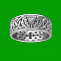 Celtic Wild Thistle Floral Emblem Interlace Mens 14K White Gold Ring Band​