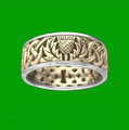 Celtic Wild Thistle Emblem Interlace Mens 14K Two Tone Yellow Gold Ring Band