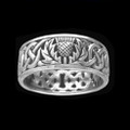 Celtic Wild Thistle Floral Emblem Interlace Mens Sterling Silver Ring Band