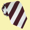 White Burgundy Diagonal Stripes Formal Wedding Straight Mens Neck Tie