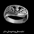 Three Thistle Floral Emblem Oval Ladies Sterling Silver Ring