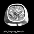 Thistle Raised Relief Inlet Sterling Silver Mens Ring