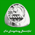 Clan Badge Raised Relief Oval Clan Crest 14K White Gold Mens Ring