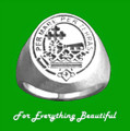 Clan Badge Engraved Oval Clan Crest 14K White Gold Mens Ring