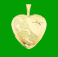 Footprints Star Inscribed Heart 14K Yellow Gold Filled Pendant Locket