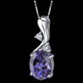 Alexandrite Oval Cut Cubic Zirconia Curved Modern Detail Sterling Silver Pendant