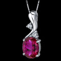 Red Ruby Oval Cut Cubic Zirconia Modern Detail Sterling Silver Pendant