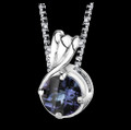 Alexandrite Round Cut Plume Detail Sterling Silver Pendant