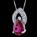 Red Ruby Pear Cut Cubic Zirconia Halo Sterling Silver Pendant