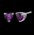 Alexandrite Heart Cut Deep Pink Stud Sterling Silver Earrings