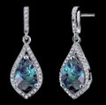 Alexandrite Teardrop Cut Cubic Zirconia Border Sterling Silver Earrings