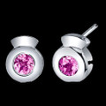 Pink Sapphire Round Cut Button Sterling Silver Earrings