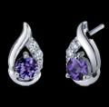 Alexandrite Round Purple Cubic Zirconia Scallop Sterling Silver Earrings
