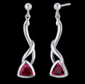Red Ruby Trillion Cut Abstract Sterling Silver Earrings