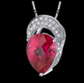 Red Ruby Pear Cut Cubic Zirconia Crown Sterling Silver Pendant