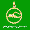 Swimming Figure Twisted Rope Sports 14K Yellow Gold Pendant Charm