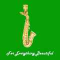 Saxophone Musical 3D Polished 14K Yellow Gold Pendant Charm