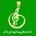 G Clef Round Musical Note 14K Yellow Gold Pendant Charm
