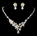 Ivory Freshwater Pearl Cubic Zirconia Wedding Necklace Earrings Bridal Set