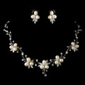 Ivory Freshwater Pearl Cubic Zirconia Floral Wedding Necklace Earrings Bridal Set
