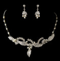Ivory Freshwater Pearl Rhinestone Leaf Wedding Necklace Earrings Bridal Set