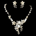Freshwater Pearl Rhinestone Floral Wedding Necklace Earrings Bridal Set