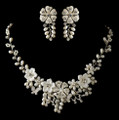Freshwater Pearl Rhinestone Porcelain Floral Wedding Necklace Earrings Bridal Set