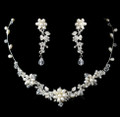 Freshwater Pearl Crystal Bead Floral Wedding Necklace Earrings Bridal Set