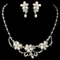 Freshwater Pearl Rhinestone Floral Link Wedding Necklace Earrings Bridal Set