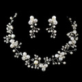 Freshwater Pearl Crystal Bead Vine Wedding Necklace Earrings Bridal Set