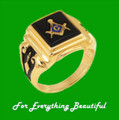 Masonic Black Onyx Rectangular Antiqued 14K Yellow Gold Band Ring