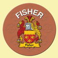 Fisher Coat of Arms Cork Round English Family Name Coasters Set of 2
