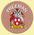 Freeman Coat of Arms Cork Round English Family Name Coasters Set of 4