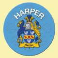 Harper Coat of Arms Cork Round English Family Name Coasters Set of 2