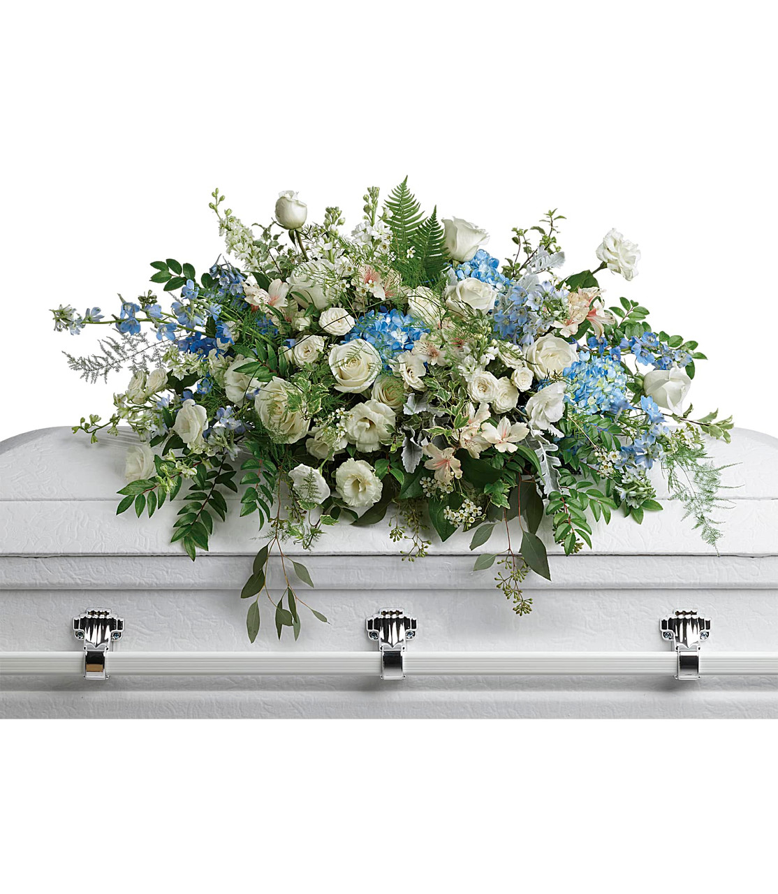 White & Blue Casket Flowers League City Funeral Delivery