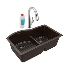 ELKAY  ELGHU3322RMCFLC Quartz Classic 33" x 22" x 10", Offset 60/40 Double Bowl Undermount Sink Kit with Filtered Faucet with Aqua Divide, Mocha