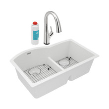 ELKAY  ELGHU3322RWHFLC Quartz Classic 33" x 22" x 10", Offset 60/40 Double Bowl Undermount Sink Kit with Filtered Faucet with Aqua Divide, White