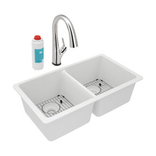 ELKAY  ELGU3322WH0FLC Quartz Classic 33" x 18-1/2" x 9-1/2", Equal Double Bowl Undermount Sink Kit with Filtered Faucet, White