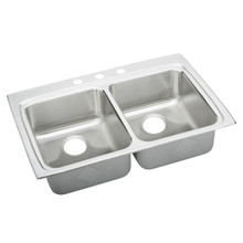 ELKAY  LRADQ3322501 Lustertone Classic Stainless Steel 33" x 22" x 5", 1-Hole Equal Double Bowl Drop-in ADA Sink with Quick-clip