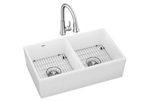 ELKAY  SWUF32189WHFC Fireclay 33" x 19-15/16" x 9", Equal Double Bowl Farmhouse Sink Kit with Faucet, - White