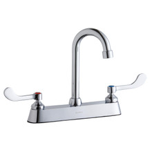 ELKAY  LK810GN04T4 8" Centerset with Exposed Deck Faucet with 4" Gooseneck Spout 4" Wristblade Handles Chrome