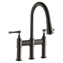 ELKAY  LKEC2037AS Explore Three Hole Bridge Faucet with Pull-down Spray and Lever Handles Antique Steel
