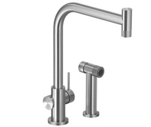 HamatUSA  KNSH-2000 BSS Contemporary Single Handle Kitchen Faucet in Brushed Stainless Steel, with sidespray