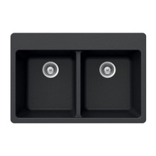 HamatUSA  SIO-3322DT-BL Granite Topmount 50/50 Double Bowl Kitchen Sink, Black