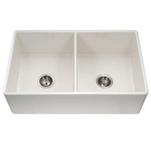 HamatUSA  CHE-3320DHA-BQ Apron-Front Fireclay Double Bowl Kitchen Sink, Biscuit
