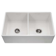 HamatUSA  CHE-3320DHA-WH Apron-Front Fireclay Double Bowl Kitchen Sink, White