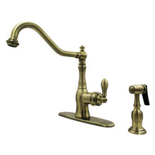 Kingston Brass  Gourmetier GSY7703ACLBS American Classic Single-Handle Kitchen Faucet with Brass Sprayer, - Antique Brass