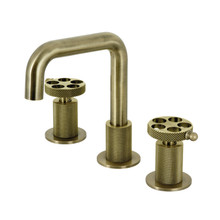 Kingston Brass  KS1413RKX Webb Widespread Bathroom Faucet with Push Pop-Up, - Antique Brass