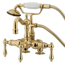Kingston Brass 3-3/8" Deck Mount Clawfoot Tub Filler Faucet with Hand Shower - Polished Brass CC1013T2