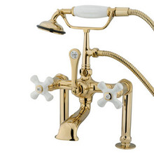 Kingston Brass Deck Mount Clawfoot Tub Filler Faucet with Hand Shower - Polished Brass